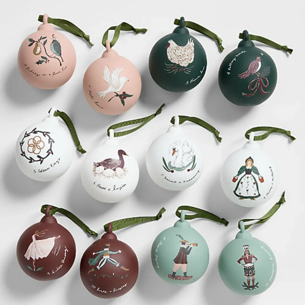 New! Crate&Barrel Festive Glass Ornament, Set of 12 RARE & LIMITED EDITION